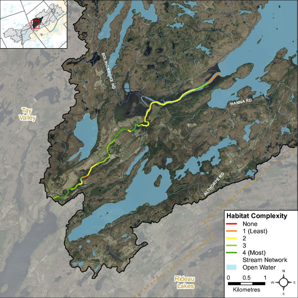 Figure XX Habitat complexity along the Tay River in the Christie Lake catchment