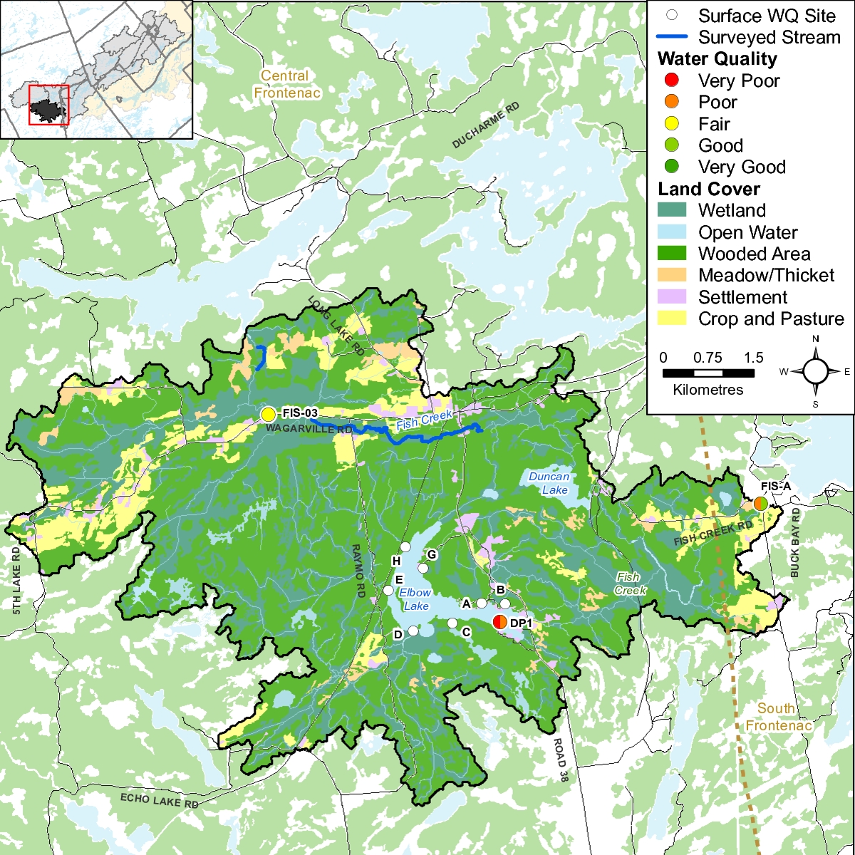 Figure 2 Water quality monitoring sites on Elbow Lake and Fish Creek