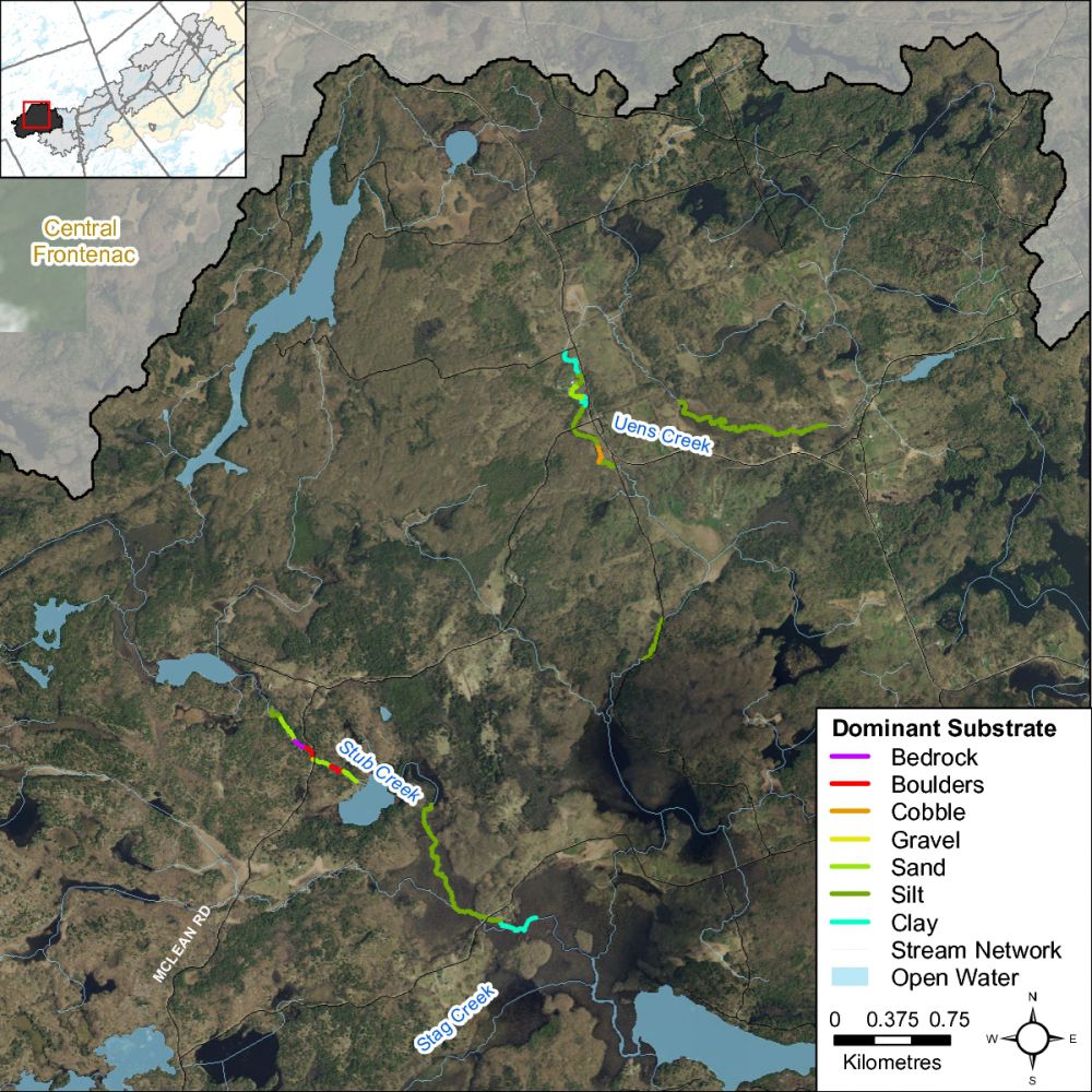 Figure XX shows the dominant substrate type along Uens and Stub Creek