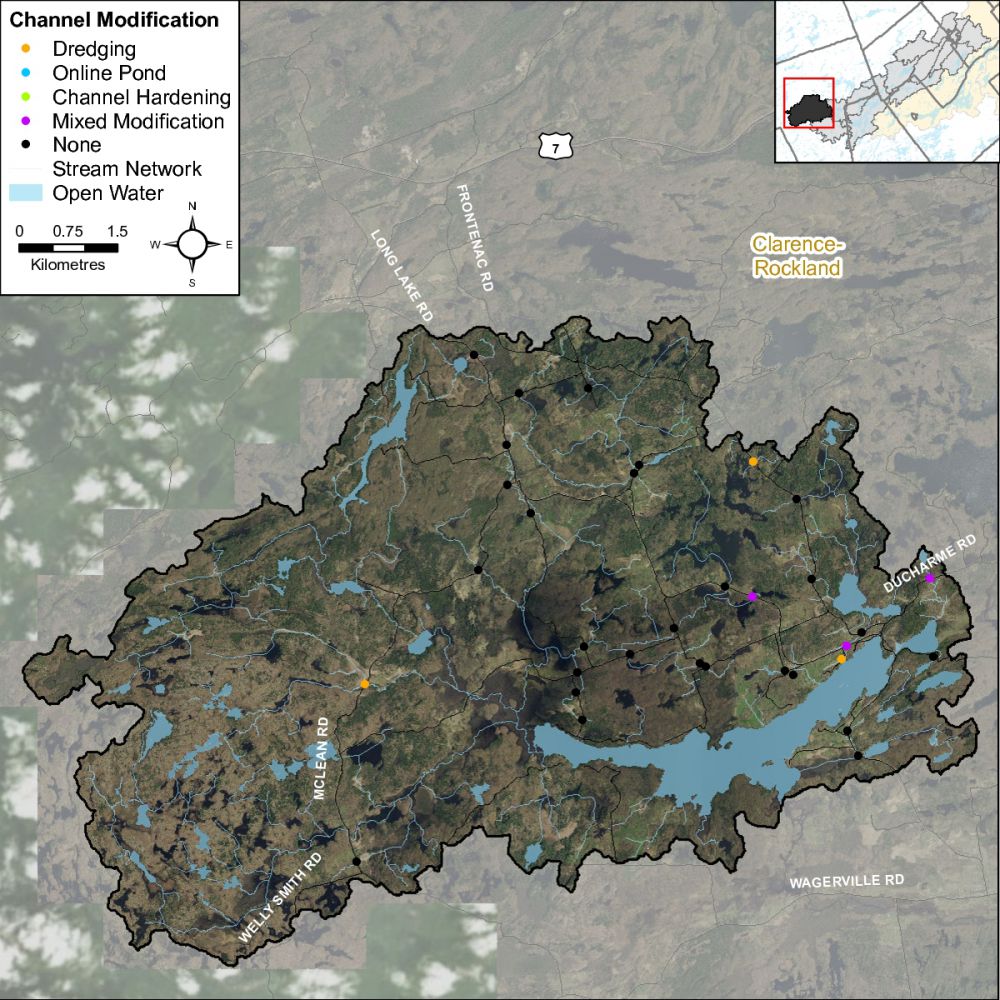 Figure XX Headwater feature channel modifications in the Long Lake catchment