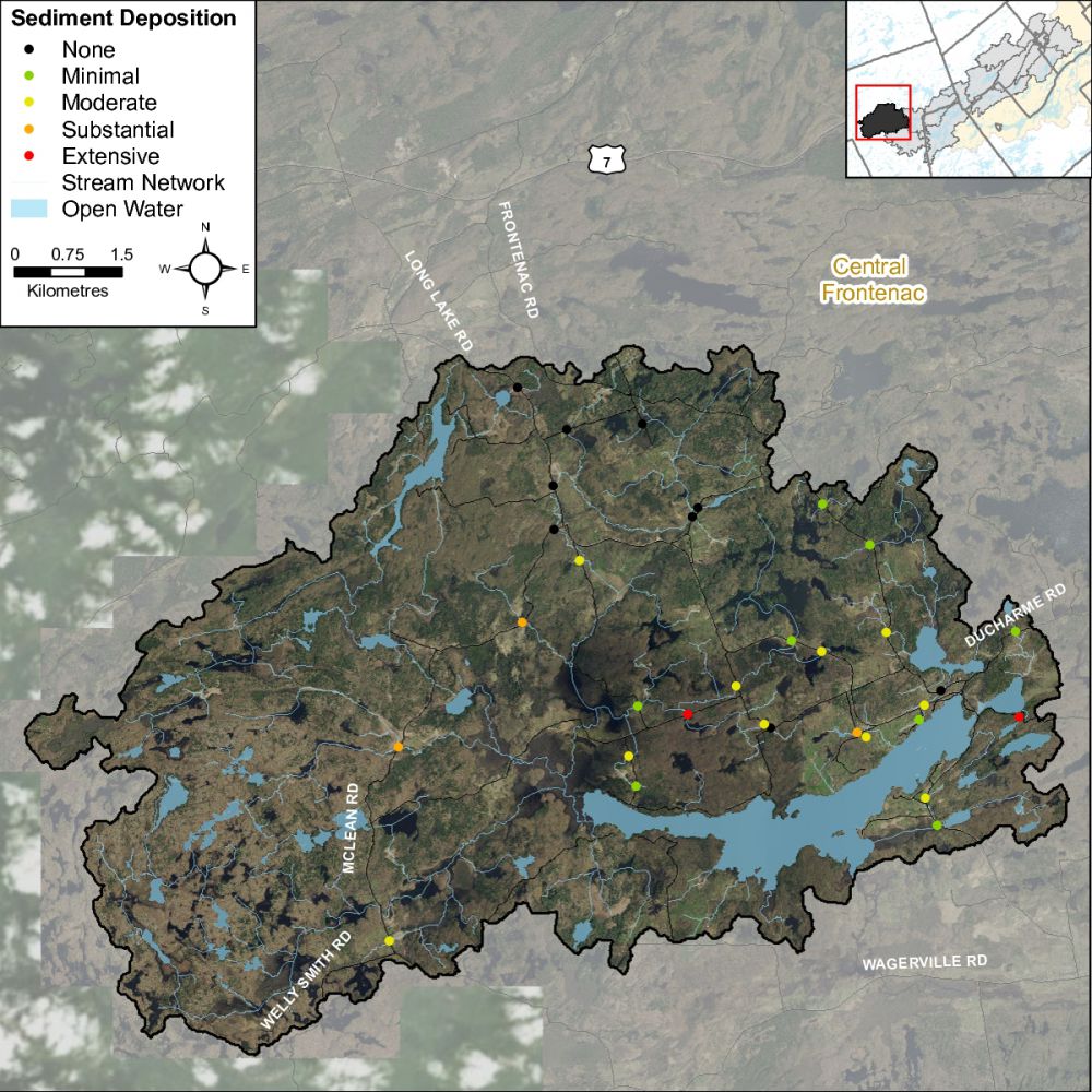 Figure XX Headwater feature sediment deposition in the Long Lake catchment