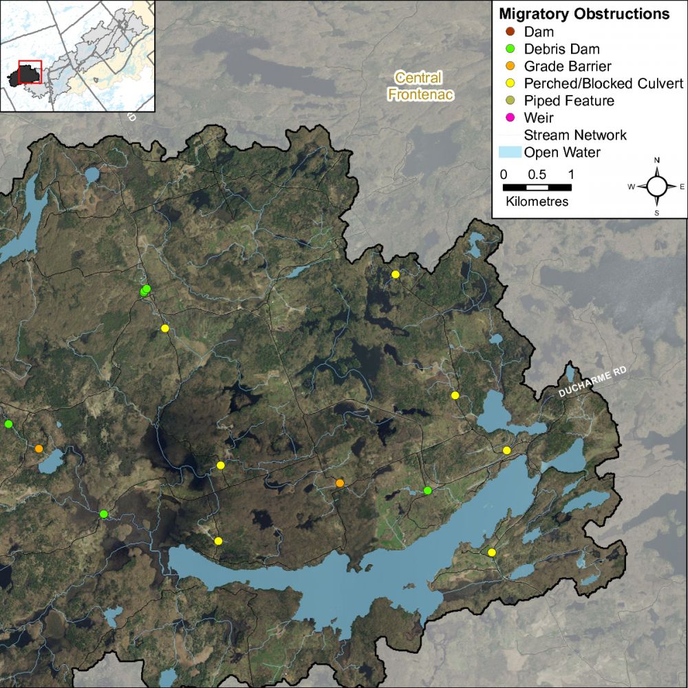 Figure XX Migratory obstructions in the Long Lake catchment